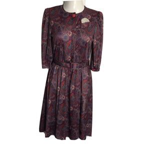 Tabby of California Vintage Geek Secretary Midi Dress ~ Sz 8 ~ 3/4 Sleeves ~Belt